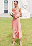 Sheath/Column Cowl Neck Sleeveless Tea-Length Stretch Satin Bridesmaid Dresses Mariana STKP0025232