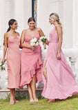 Sheath/Column Cowl Neck Sleeveless Tea-Length Stretch Satin Bridesmaid Dresses Mariana STKP0025232