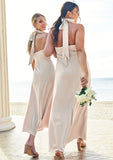 Sheath/Column Halter Sleeveless Ankle-Length Stretch Satin Bridesmaid Dresses with Bowknot Shania STKP0025236