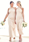 Sheath/Column Halter Sleeveless Ankle-Length Stretch Satin Bridesmaid Dresses with Bowknot Shania STKP0025236