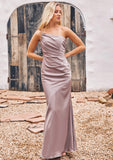 Sheath/Column One-Shoulder Sleeveless Floor-Length Stretch Satin Bridesmaid Dresses with Pleated Dixie STKP0025238