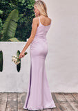 Sheath/Column Cowl Neck Sleeveless Floor-Length Stretch Satin Bridesmaid Dresses with Pleated Split Heidi STKP0025242