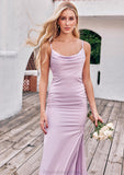 Sheath/Column Cowl Neck Sleeveless Floor-Length Stretch Satin Bridesmaid Dresses with Pleated Split Heidi STKP0025242