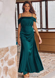 A-line Off-the-Shoulder Sleeveless Floor-Length Stretch Satin Bridesmaid Dresses with Pleated Aliyah STKP0025243