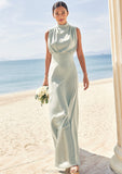 A-line High-Neck Sleeveless Floor-Length Stretch Satin Bridesmaid Dresses Emmy STKP0025252