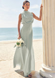 A-line High-Neck Sleeveless Floor-Length Stretch Satin Bridesmaid Dresses Emmy STKP0025252