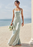 Sheath/Column Square Neckline Sleeveless Floor-Length Stretch Satin Bridesmaid Dresses Sal STKP0025262