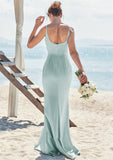 Sheath/Column V Neck Sleeveless Floor-Length Stretch Satin Bridesmaid Dresses with Pleated Alayna STKP0025268