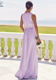 A-line V Neck Sleeveless Floor-Length Stretch Satin Bridesmaid Dresses with Pleated Split Mercedes STKP0025276