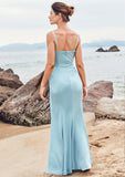 Trumpet/Mermaid Cowl Neck Sleeveless Floor-Length Stretch Satin Bridesmaid Dresses with Pleated Split LuLu STKP0025283