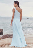 A-line One-Shoulder Sleeveless Floor-Length Stretch Satin Bridesmaid Dresses with Split Helena STKP0025285