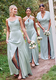 A-line Halter Sleeveless Floor-Length Stretch Satin Bridesmaid Dresses with Split Mollie STKP0025287