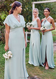 A-line Halter Sleeveless Floor-Length Stretch Satin Bridesmaid Dresses with Split Mollie STKP0025287