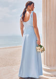 A-line Square Neckline Sleeveless Floor-Length Stretch Crepe Bridesmaid Dresses with Split Karina STKP0025288