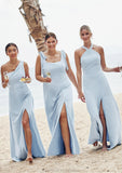 A-line Square Neckline Sleeveless Floor-Length Stretch Crepe Bridesmaid Dresses with Split Karina STKP0025288