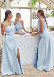 A-line Square Neckline Sleeveless Floor-Length Stretch Crepe Bridesmaid Dresses with Split Karina STKP0025288