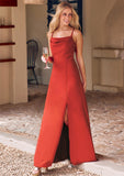 Sheath/Column Cowl Neck Sleeveless Floor-Length Stretch Crepe Bridesmaid Dresses with Pleated Split Sonia STKP0025289