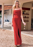 Sheath/Column Cowl Neck Sleeveless Floor-Length Stretch Crepe Bridesmaid Dresses with Pleated Split Sonia STKP0025289