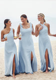 Sheath/Column Halter Sleeveless Floor-Length Stretch Crepe Bridesmaid Dresses with Split Dayana STKP0025291