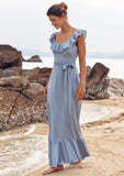 Sheath/Column Scoop Neck Sleeveless Floor-Length Stretch Satin Bridesmaid Dresses with Sashes Ruffles Amaya STKP0025293