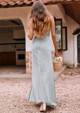 Sheath/Column Square Neckline Sleeveless Floor-Length Stretch Satin Bridesmaid Dresses with Split Serenity STKP0025294