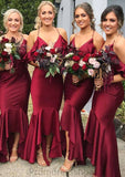 Sleeveless V Neck Asymmetrical Trumpet/Mermaid Charmeuse Bridesmaid Dresseses With Ruffles Lesly STKP0025305