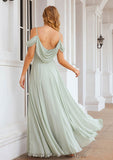 A-line Off-the-Shoulder Sleeveless Long/Floor-Length Chiffon Bridesmaid Dresseses With Pleated Monique STKP0025307