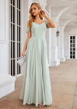 A-line Off-the-Shoulder Sleeveless Long/Floor-Length Chiffon Bridesmaid Dresseses With Pleated Monique STKP0025307