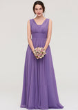 Sleeveless Scalloped Neck Chiffon Long/Floor-Length Bridesmaid Dresseses With Pleated Jaslyn STKP0025314