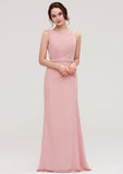 Sleeveless Sheath/Column Long/Floor-Length Chiffon Bridesmaid Dresses With Waistband Beading Sabrina STKP0025317