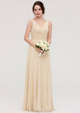 A-line/Princess V Neck Long/Floor-Length A-line/Princess Chiffon Bridesmaid Dresses With Sashes Pleated Michelle STKP0025322