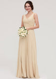 A-line/Princess V Neck Long/Floor-Length A-line/Princess Chiffon Bridesmaid Dresses With Sashes Pleated Michelle STKP0025322