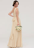 A-line/Princess V Neck Long/Floor-Length A-line/Princess Chiffon Bridesmaid Dresses With Sashes Pleated Michelle STKP0025322