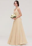 A-line/Princess V Neck Long/Floor-Length A-line/Princess Chiffon Bridesmaid Dresses With Sashes Pleated Michelle STKP0025322