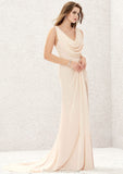 Sleeveless Cowl Neck Sweep Train Chiffon A-line/Princess Bridesmaid Dresses With Split Pleated Janet STKP0025323