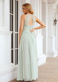 A-line Halter Sleeveless Long/Floor-Length Chiffon Bridesmaid Dresses With Pleated Angelica STKP0025325