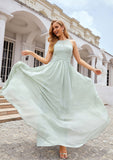 A-line Halter Sleeveless Long/Floor-Length Chiffon Bridesmaid Dresses With Pleated Angelica STKP0025325