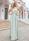 A-line High-Neck Sleeveless Long/Floor-Length Chiffon Bridesmaid Dresses With Pleated Sophronia STKP0025326