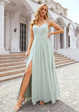 A-line V Neck Sleeveless Long/Floor-Length Chiffon Bridesmaid Dresses With Pleated Split Nathalia STKP0025327