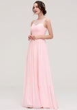 Sleeveless Chiffon A-line/Princess Long/Floor-Length Wedding Party Bridesmaid Dresses With Pleated Lace Tina STKP0025332