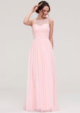 Sleeveless Chiffon A-line/Princess Long/Floor-Length Wedding Party Bridesmaid Dresses With Pleated Lace Tina STKP0025332