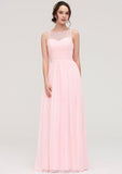 Sleeveless Chiffon A-line/Princess Long/Floor-Length Wedding Party Bridesmaid Dresses With Pleated Lace Tina STKP0025332