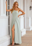 A-line One-Shoulder Sleeveless Long/Floor-Length Chiffon Bridesmaid Dresses With Split Madyson STKP0025333