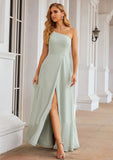 A-line One-Shoulder Sleeveless Long/Floor-Length Chiffon Bridesmaid Dresses With Split Madyson STKP0025333