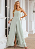 A-line One-Shoulder Sleeveless Long/Floor-Length Chiffon Bridesmaid Dresses With Split Madyson STKP0025333