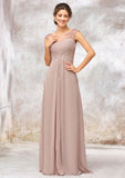 Illusion Neck Long/Floor-Length Chiffon A-line/Princess Bridesmaid Dresses  With Sequins Pleated Beading Joy STKP0025334