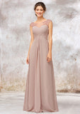 Illusion Neck Long/Floor-Length Chiffon A-line/Princess Bridesmaid Dresses  With Sequins Pleated Beading Joy STKP0025334