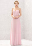 A-line Sweetheart Sleeveless Long/Floor-Length Chiffon Bridesmaid Dresses With Pleated Riya STKP0025335