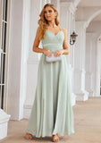 A-line Sweetheart Sleeveless Long/Floor-Length Chiffon Bridesmaid Dresses With Pleated Split.co.uk Gertrude STKP0025339