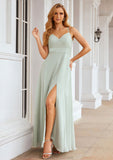 A-line Sweetheart Sleeveless Long/Floor-Length Chiffon Bridesmaid Dresses With Pleated Split.co.uk Gertrude STKP0025339